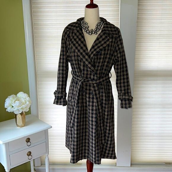 Nerazzurri Women’s S gorgeous Black and brown check long belted coat jacket - Picture 2 of 16
